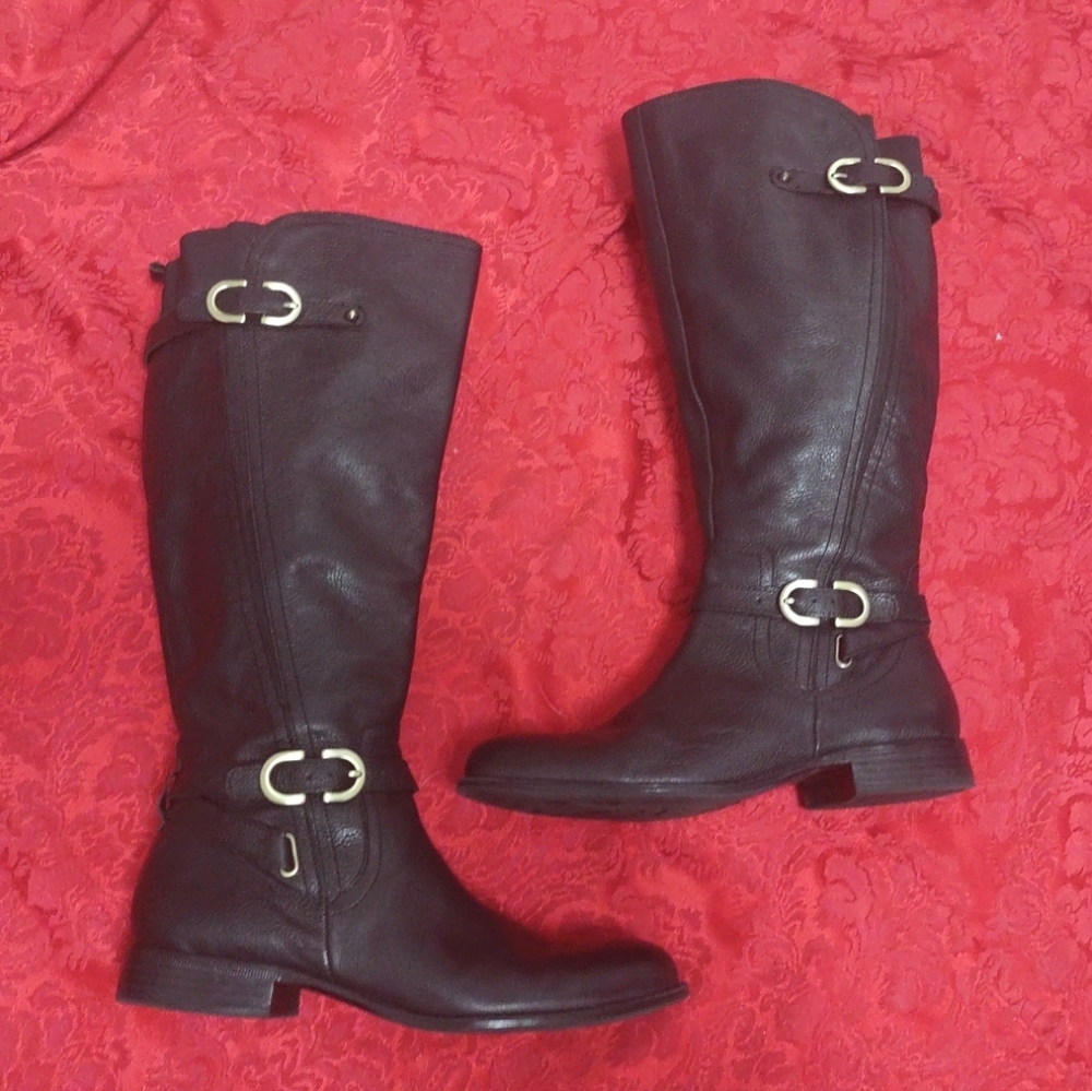 Naturalizer Black Leather Knee High Boots Size 8.5M Wide Shaft N5 Comfort